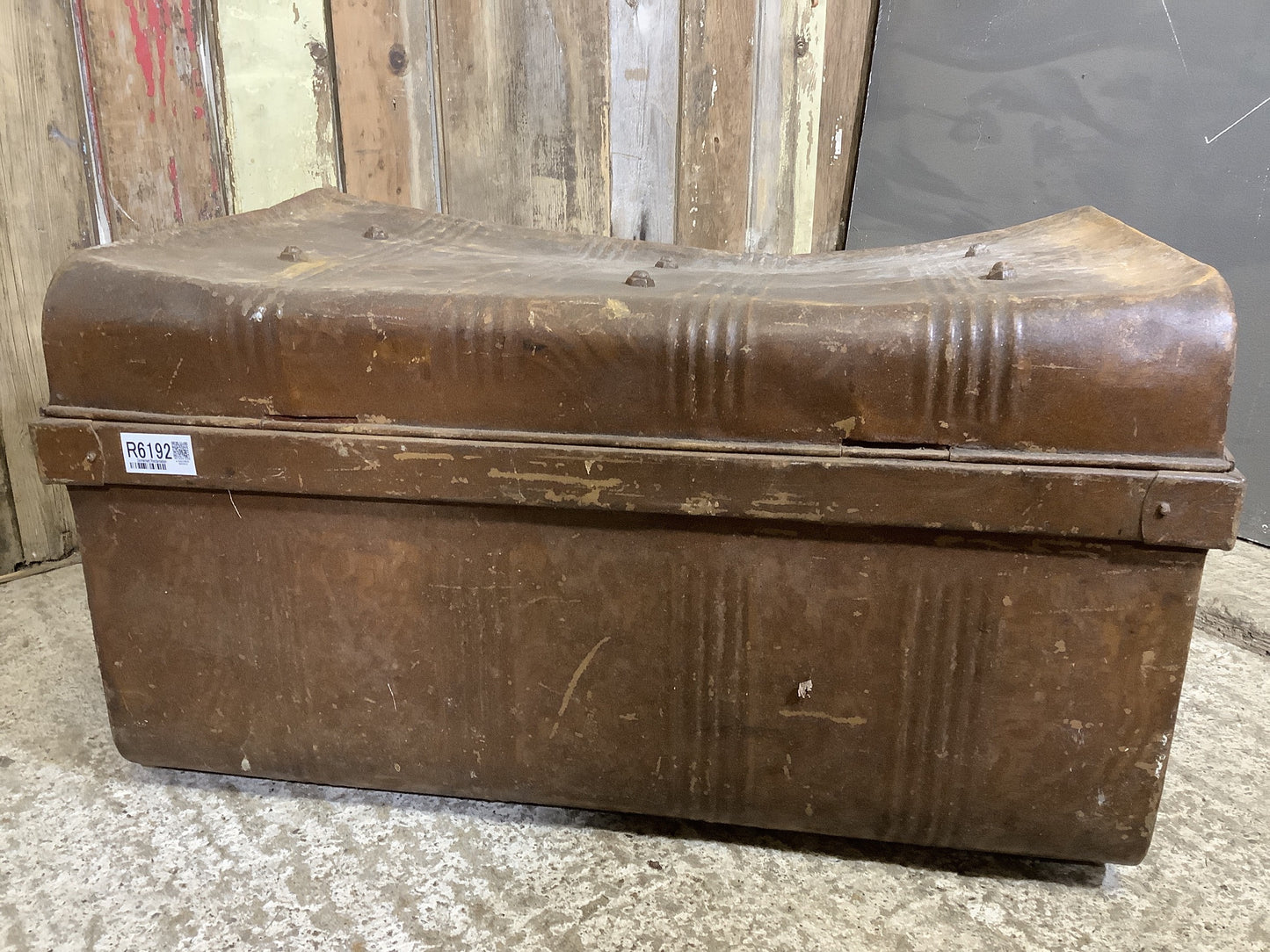 Rustic 1930s Tarnished Brown Metal Travel Trunk Toy Box Metal 1'2"H 2'2" W