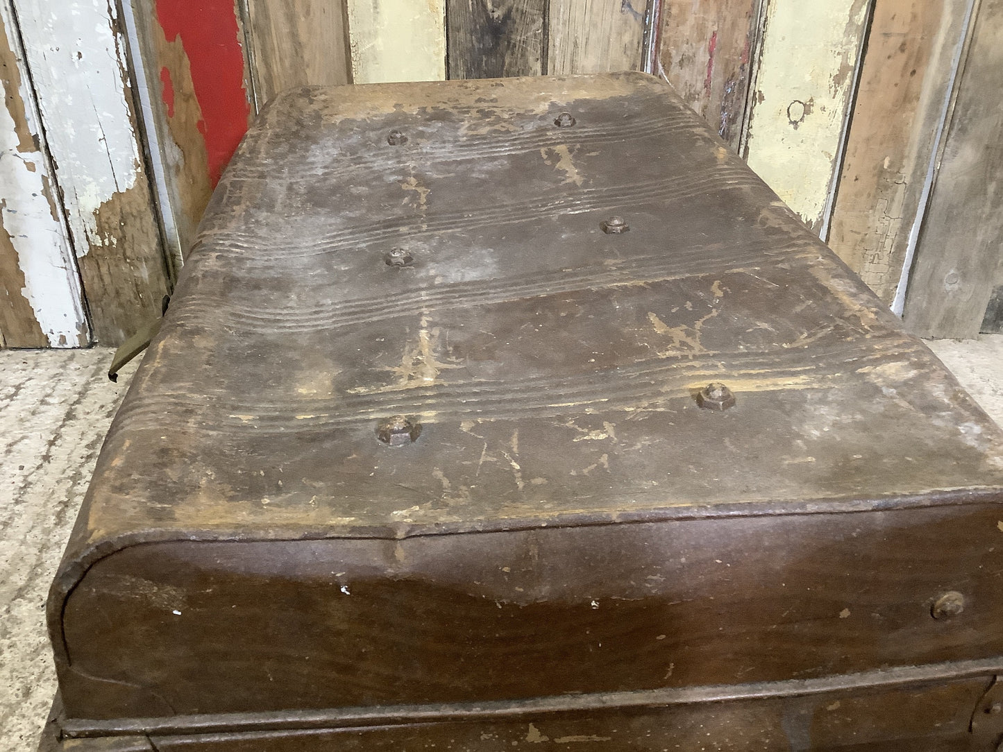 Rustic 1930s Tarnished Brown Metal Travel Trunk Toy Box Metal 1'2"H 2'2" W