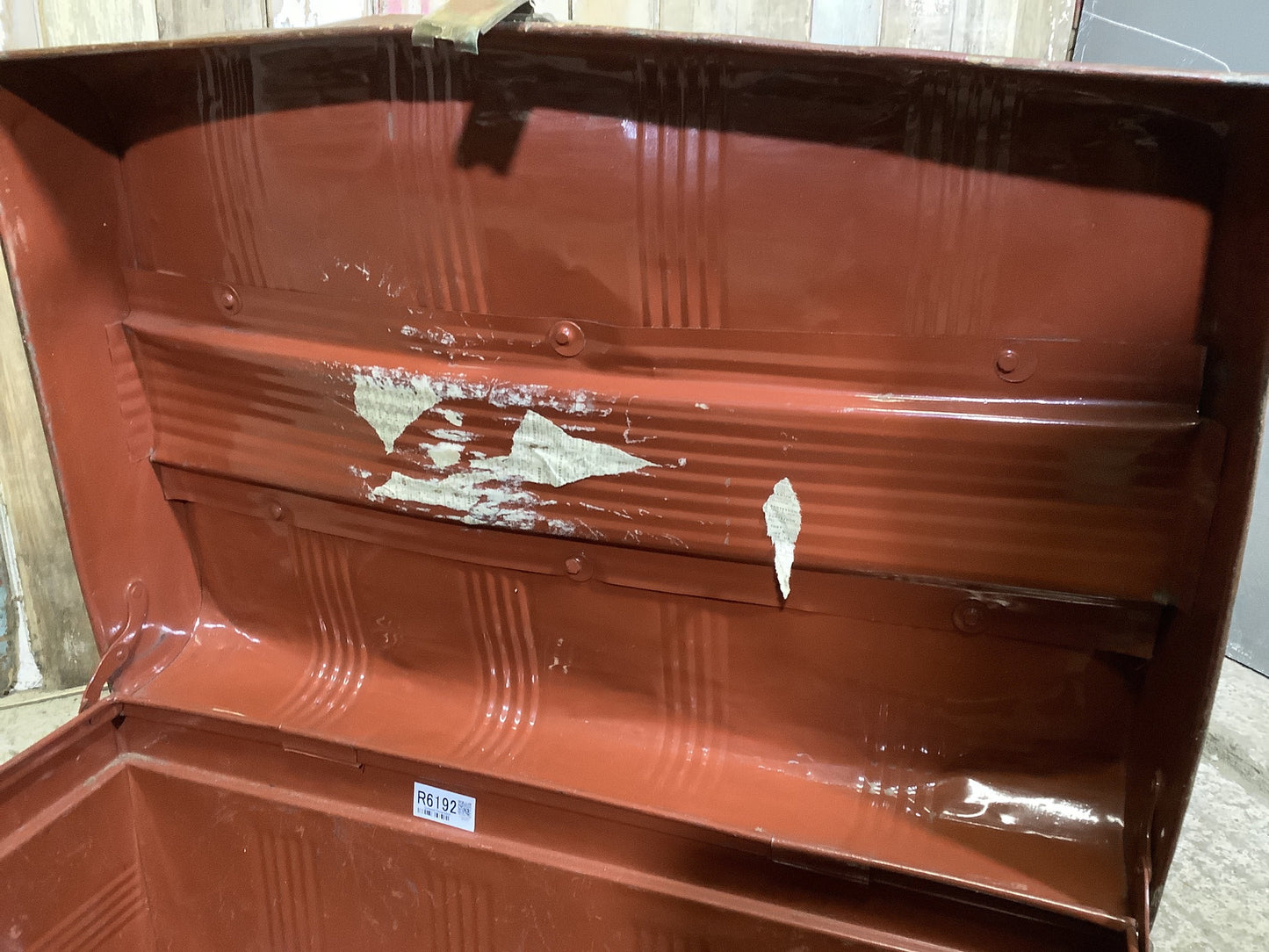 Rustic 1930s Tarnished Brown Metal Travel Trunk Toy Box Metal 1'2"H 2'2" W