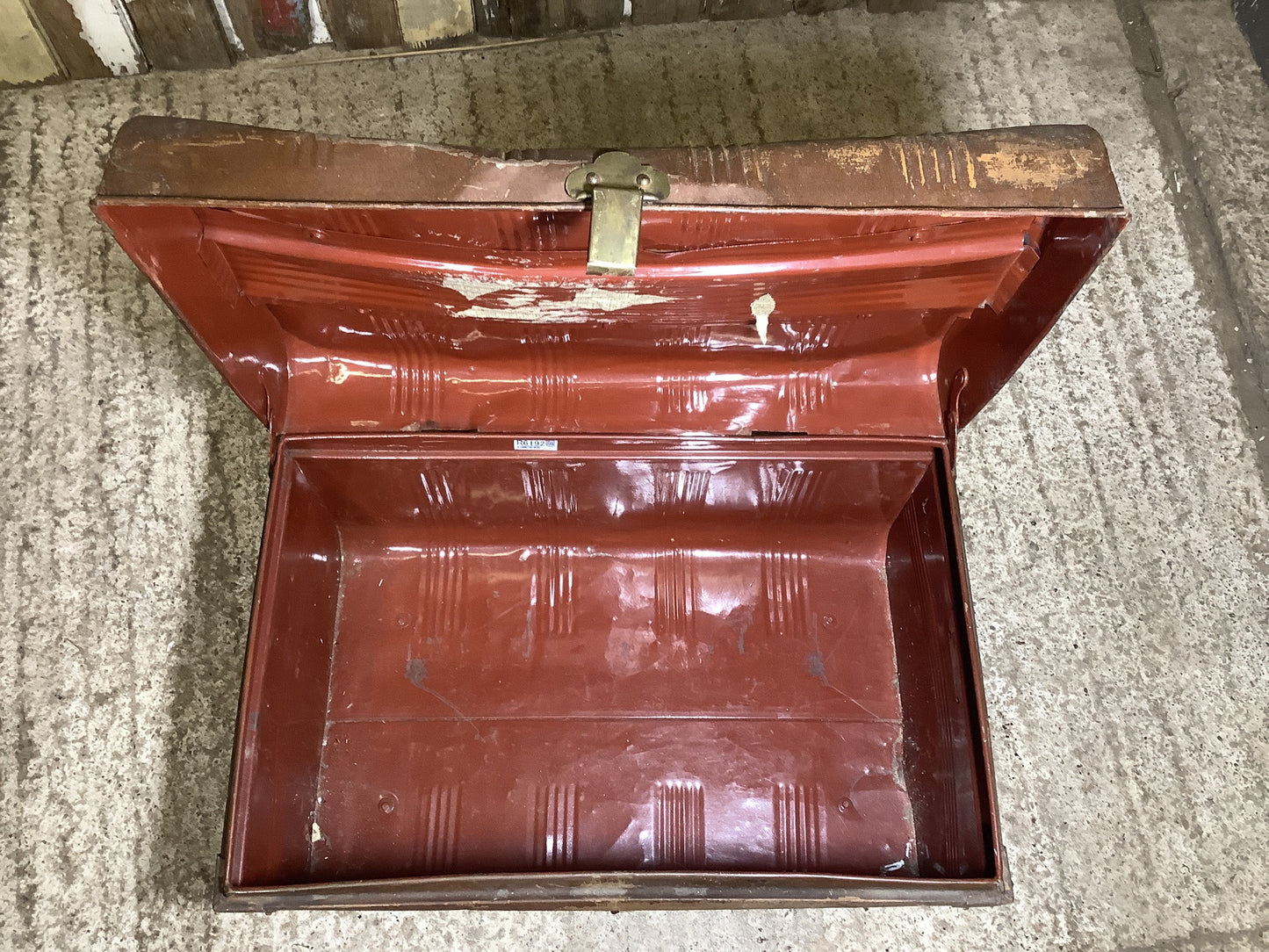 Rustic 1930s Tarnished Brown Metal Travel Trunk Toy Box Metal 1'2"H 2'2" W