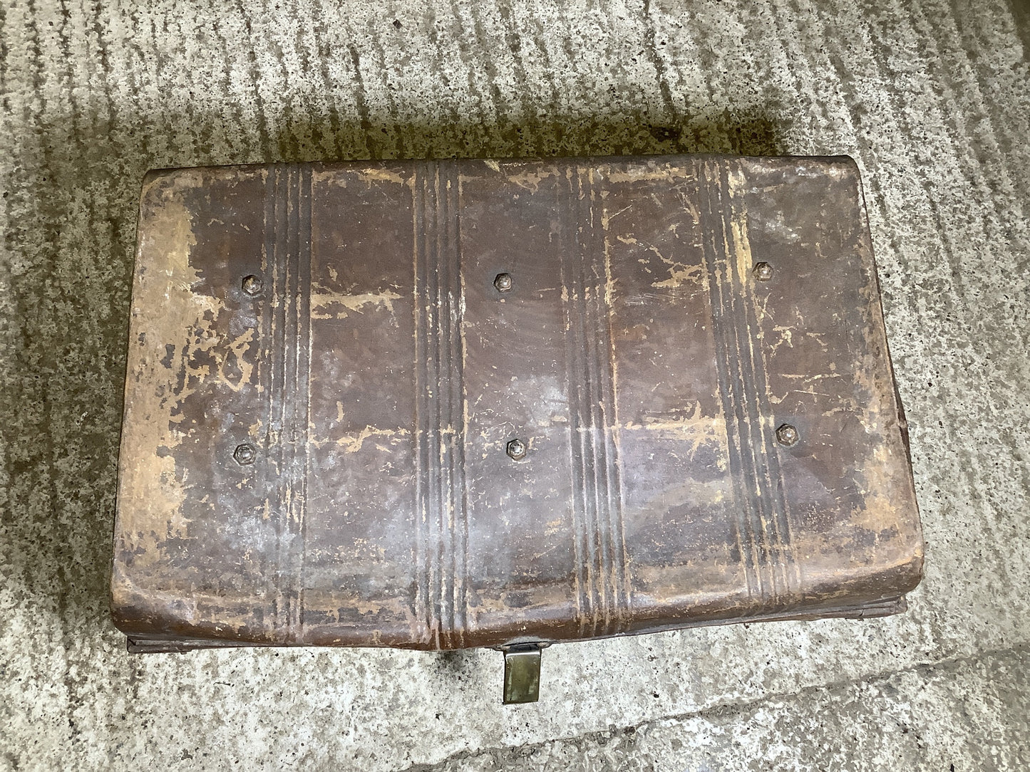 Rustic 1930s Tarnished Brown Metal Travel Trunk Toy Box Metal 1'2"H 2'2" W