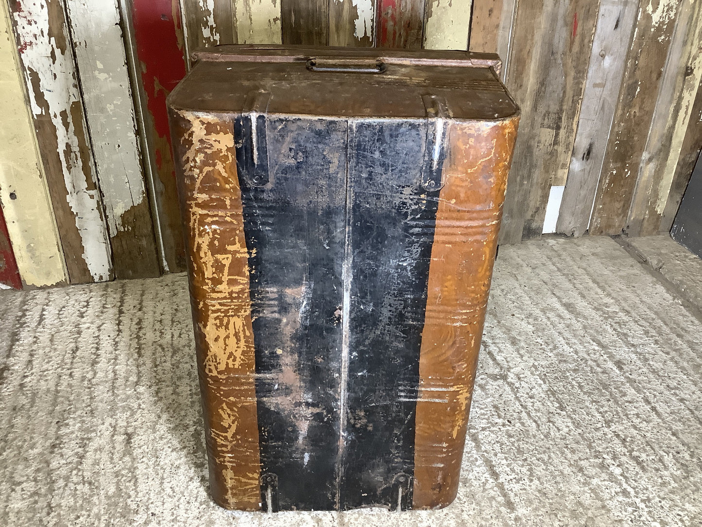 Rustic 1930s Tarnished Brown Metal Travel Trunk Toy Box Metal 1'2"H 2'2" W