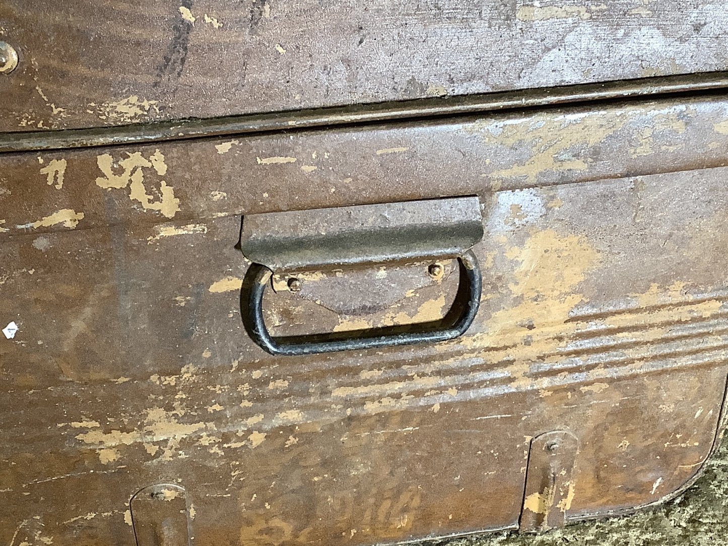 Rustic 1930s Tarnished Brown Metal Travel Trunk Toy Box Metal 1'2"H 2'2" W