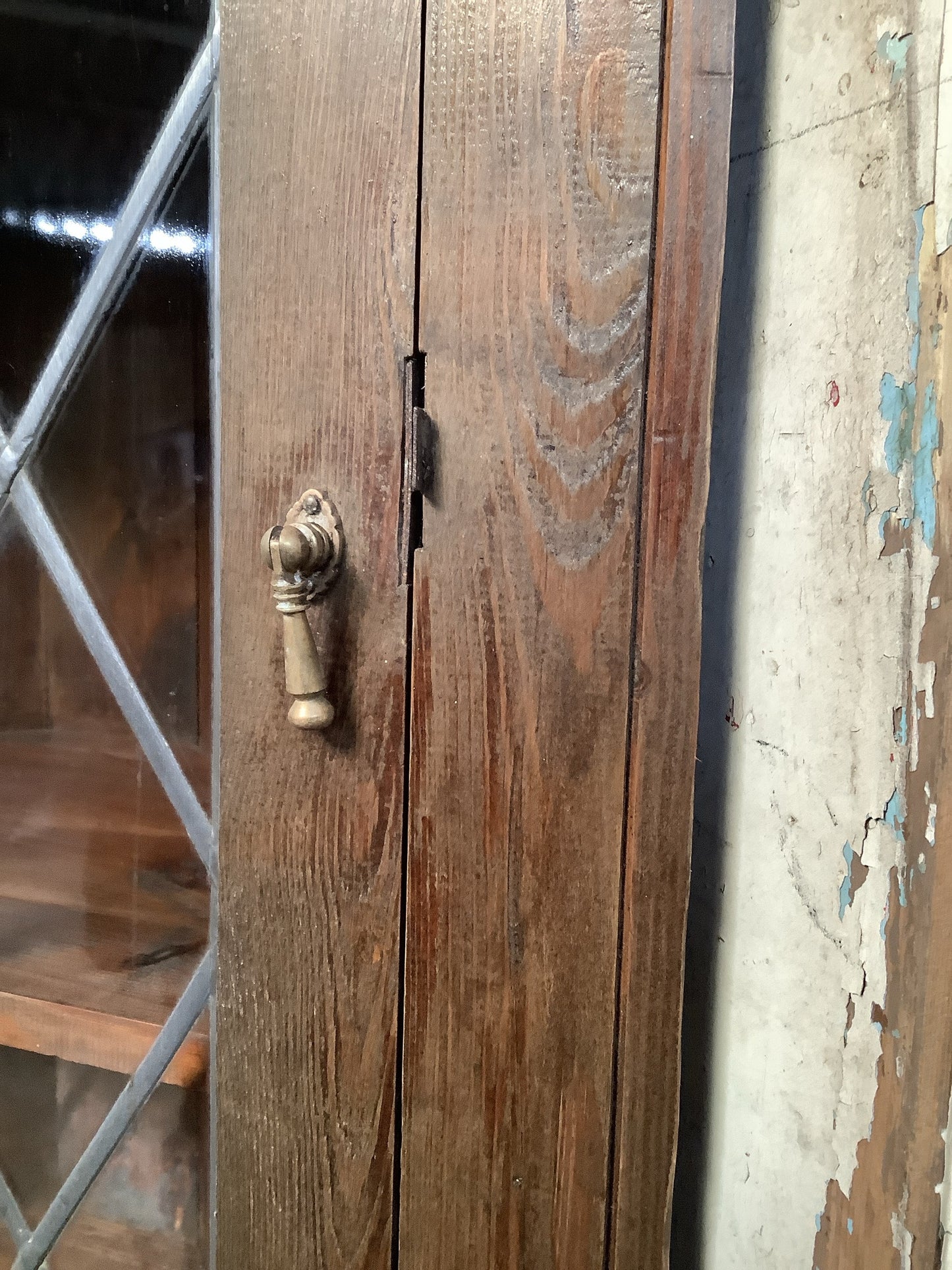 3'1"H 2'4" Useful Old Stained Pine & Glass Storage Cupboard Wooden