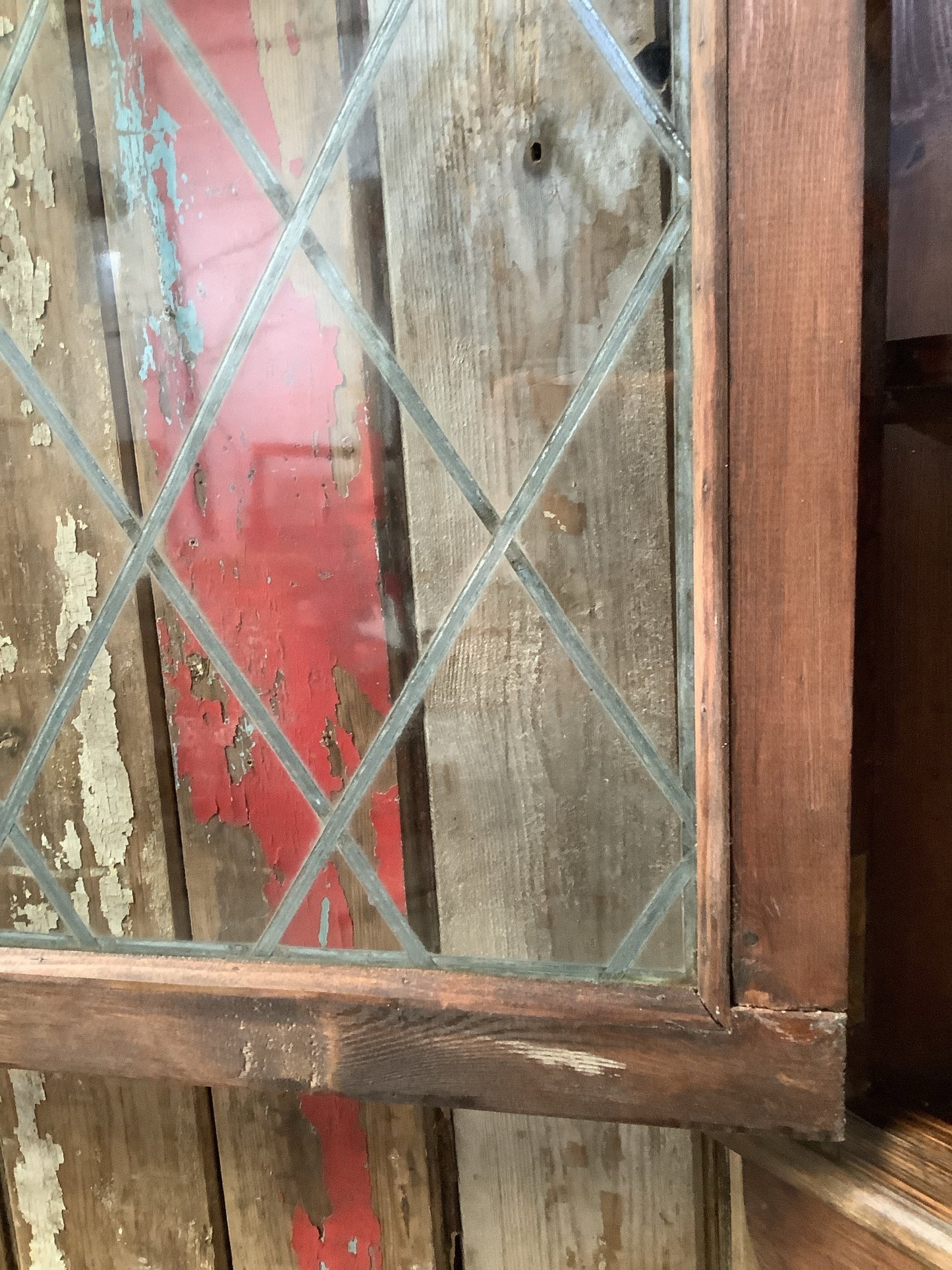 3'1"H 2'4" Useful Old Stained Pine & Glass Storage Cupboard Wooden