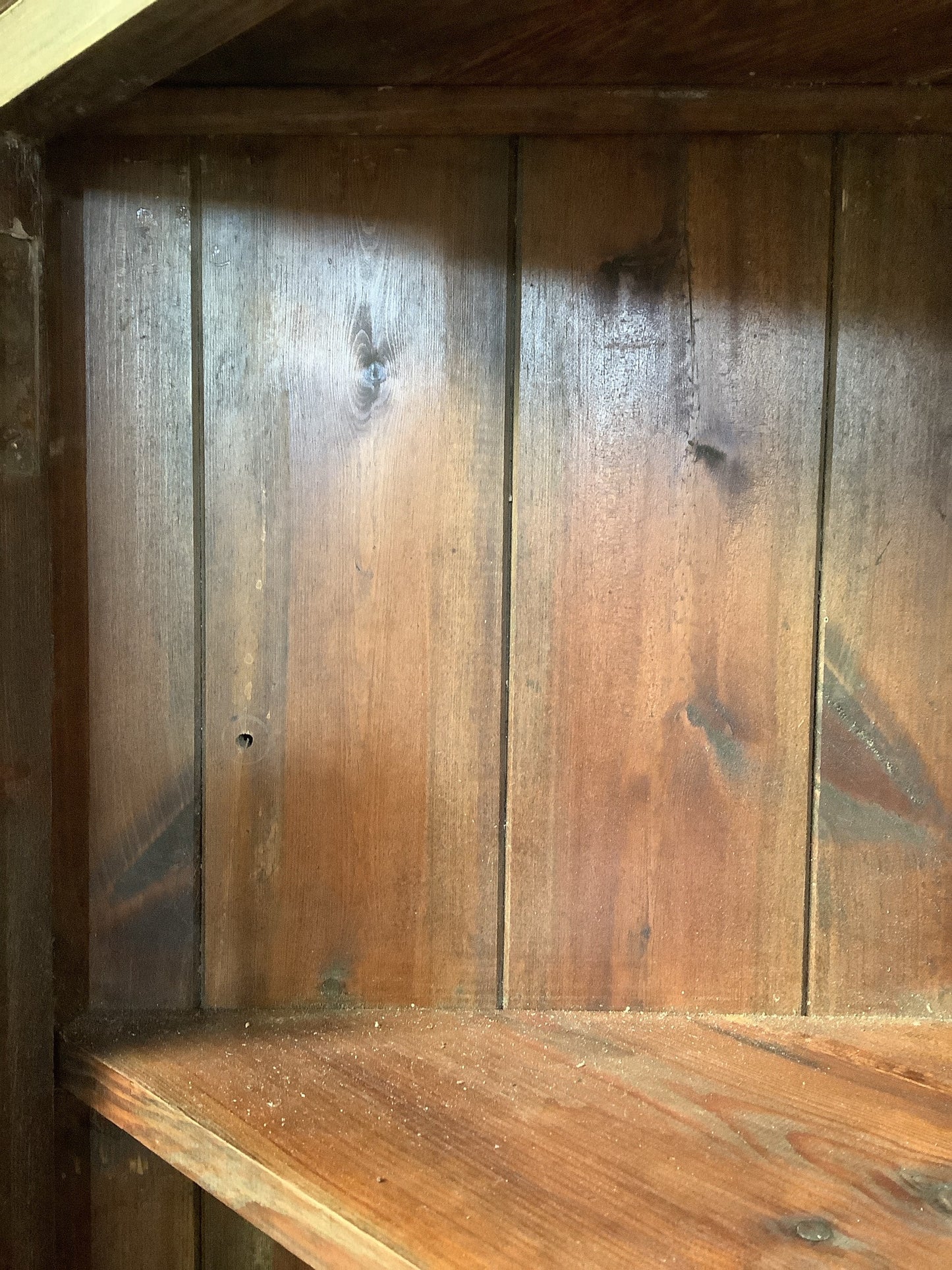 3'1"H 2'4" Useful Old Stained Pine & Glass Storage Cupboard Wooden
