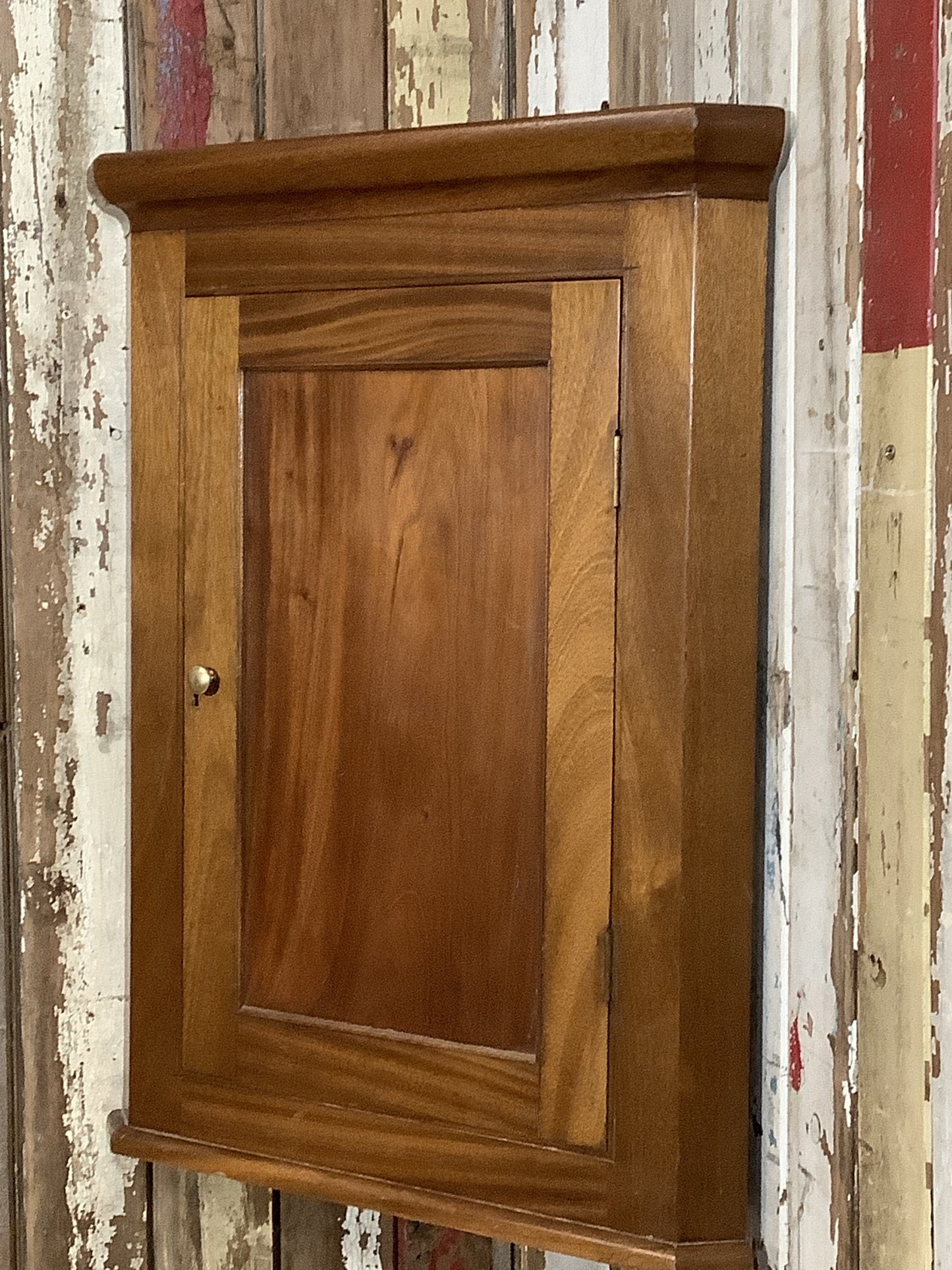 Beautiful Antique Polished Mahogany & Brass Corner Storage Cupboard 2'8" H