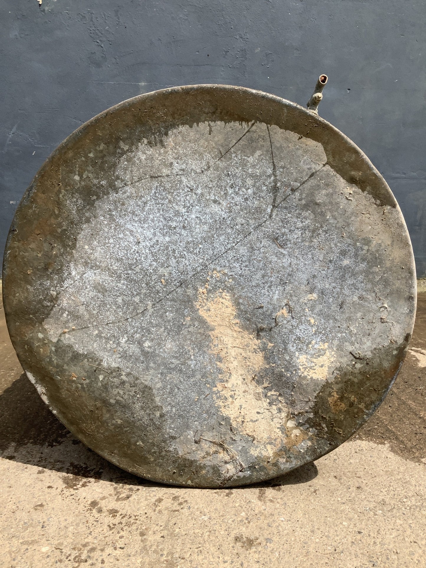 4ft Tall Round Corrugated Old Galvanised Tarnished Metal Water Butt Planter