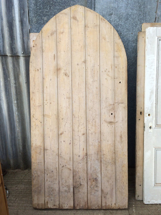 43“x89 3/4” Large Old Reclaimed Victorian Solid Stripped Pine Beaded Arched Door