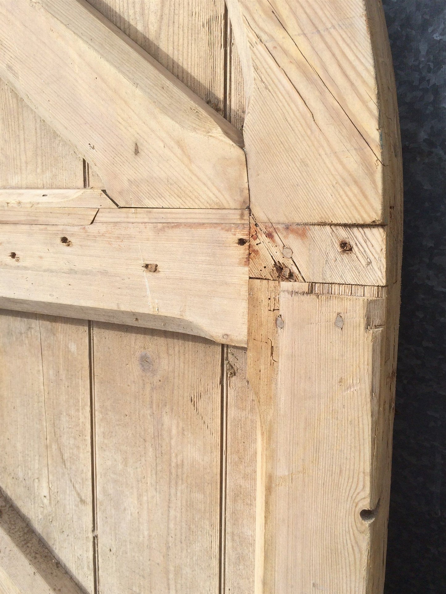 43“x89 3/4” Large Old Reclaimed Victorian Solid Stripped Pine Beaded Arched Door