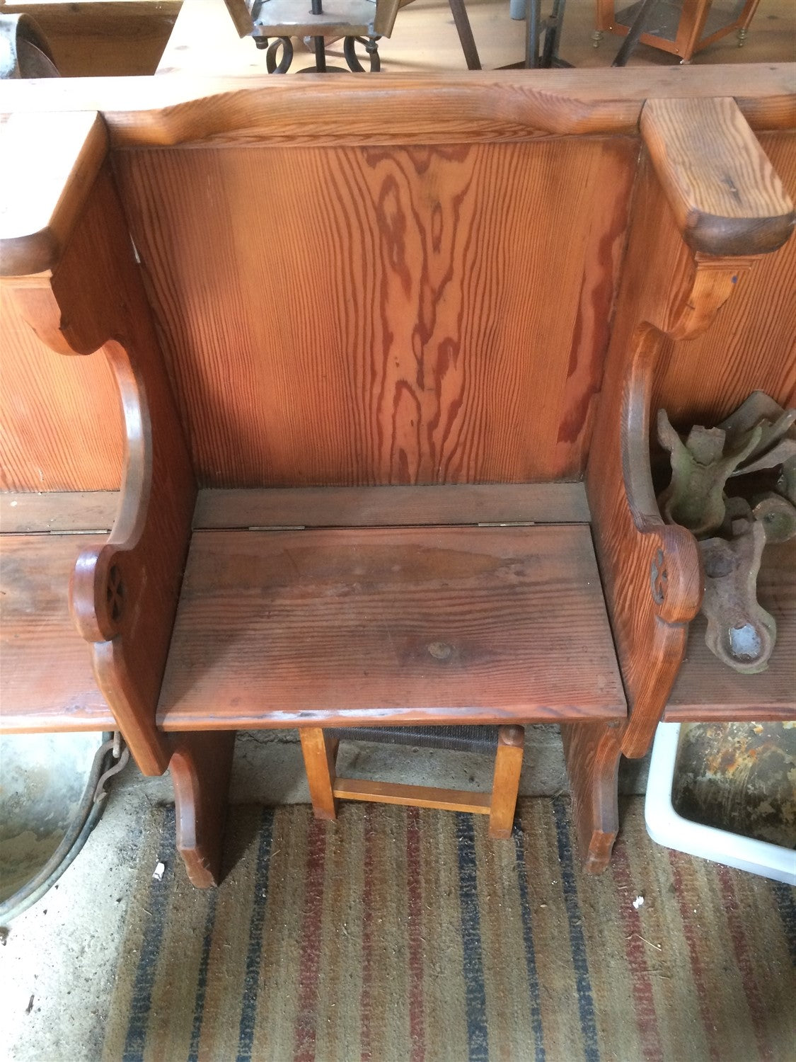 Interesting Victorian 3 Seater Stripped Pitch Pine Church Pew Bench Seat 6ft