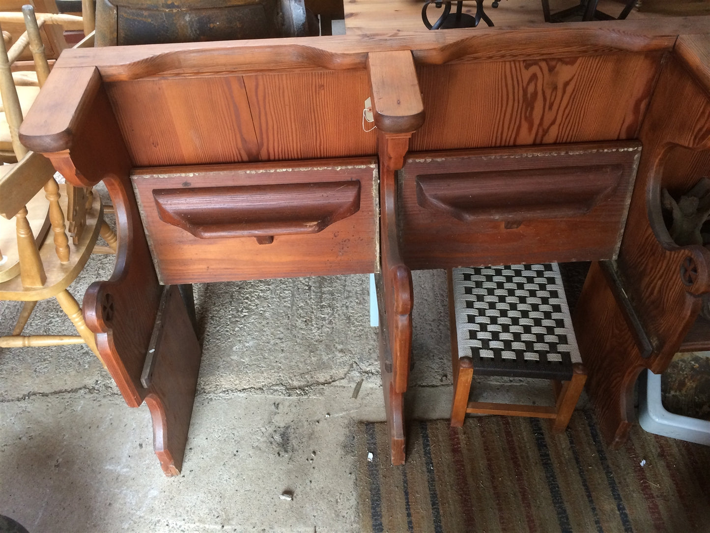 Interesting Victorian 3 Seater Stripped Pitch Pine Church Pew Bench Seat 6ft