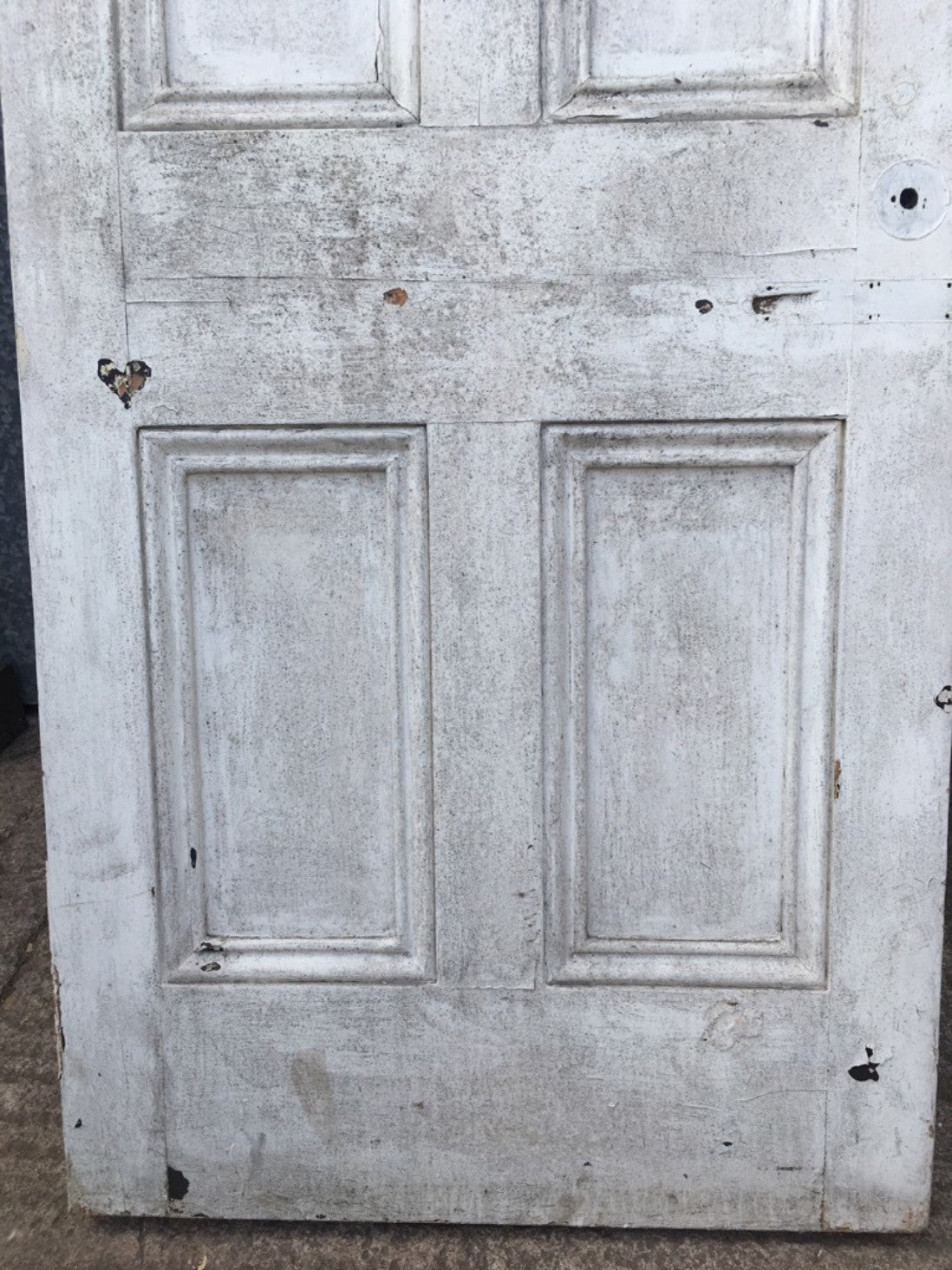 29"x73" Reclaimed Old Victorian Beaded 4 Panel Painted Pine Door
