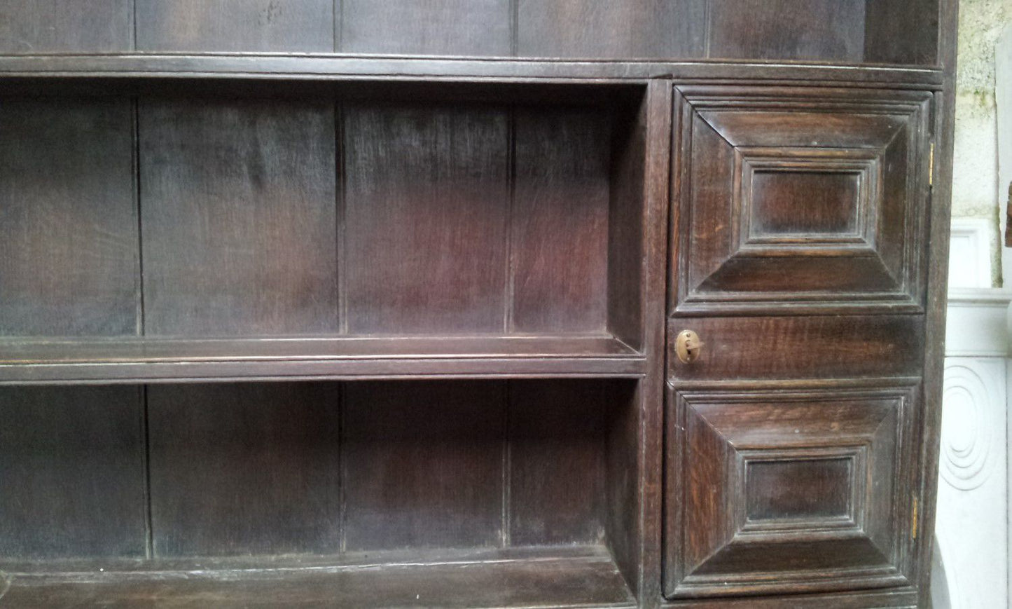 Reclaimed 6ft Solid Dark Oak Dresser With 3 Drawers & 2 Small Cupboards