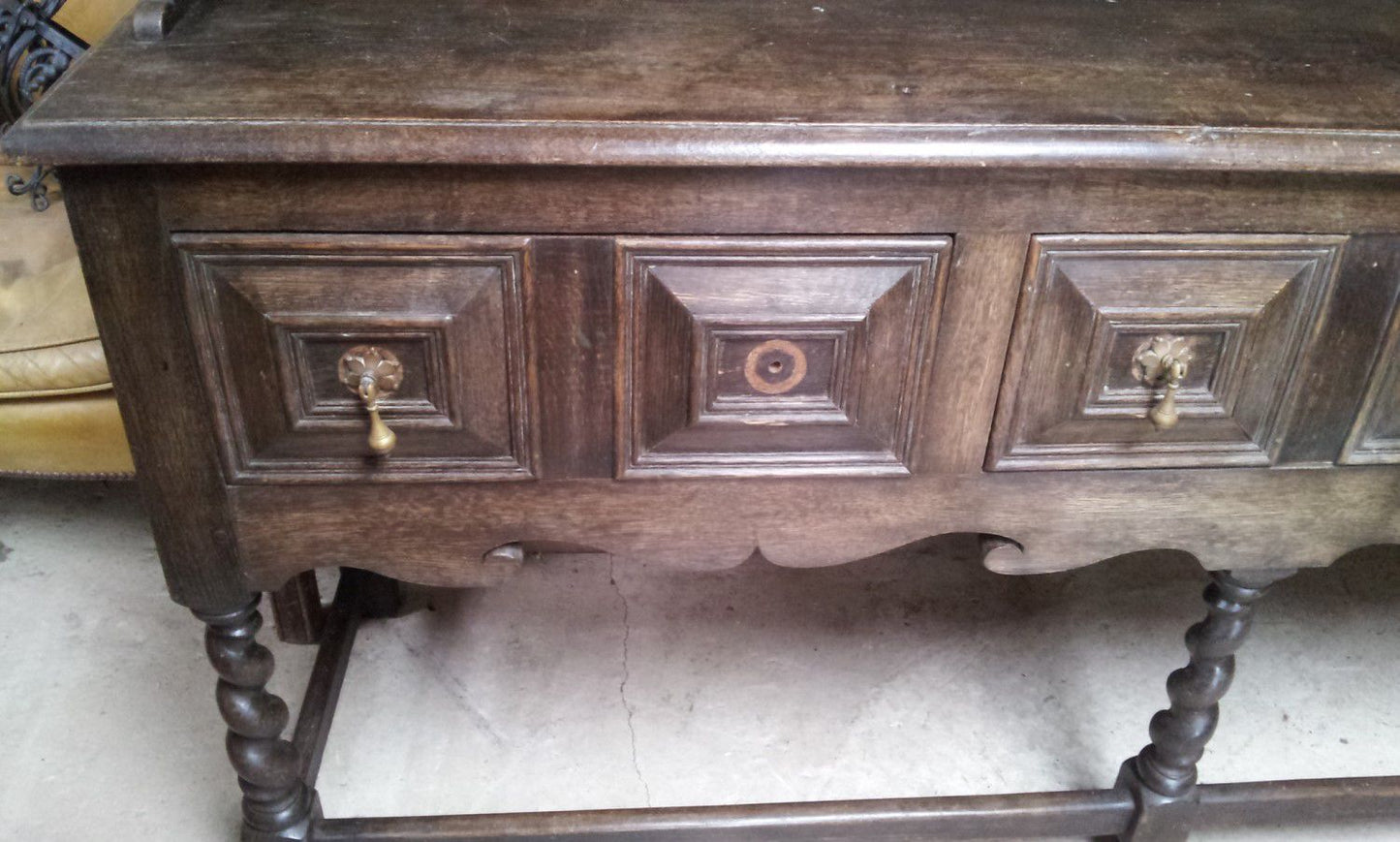 Reclaimed 6ft Solid Dark Oak Dresser With 3 Drawers & 2 Small Cupboards
