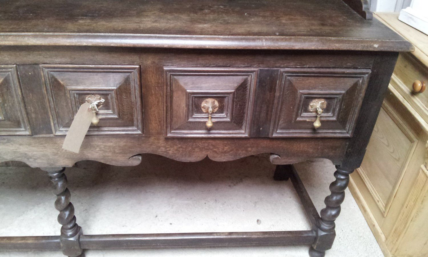 Reclaimed 6ft Solid Dark Oak Dresser With 3 Drawers & 2 Small Cupboards