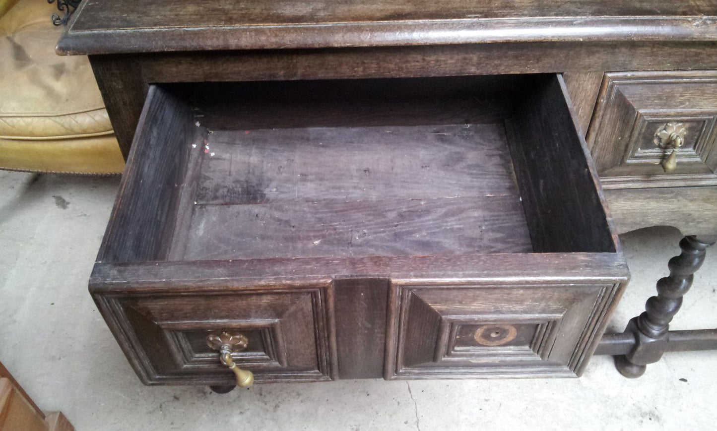 Reclaimed 6ft Solid Dark Oak Dresser With 3 Drawers & 2 Small Cupboards