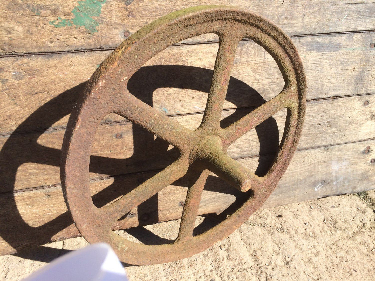 Old Early Victorian Cast Iron 6 Spoke Implement Wheelbarrow Wheel Ornament 18”