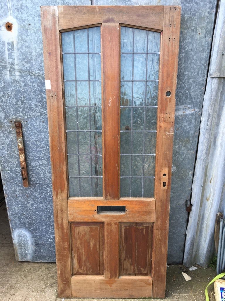 31 3/4"x78 3/4” Salvaged Modern Pine 4 Panel 2over2 Glazed External Door