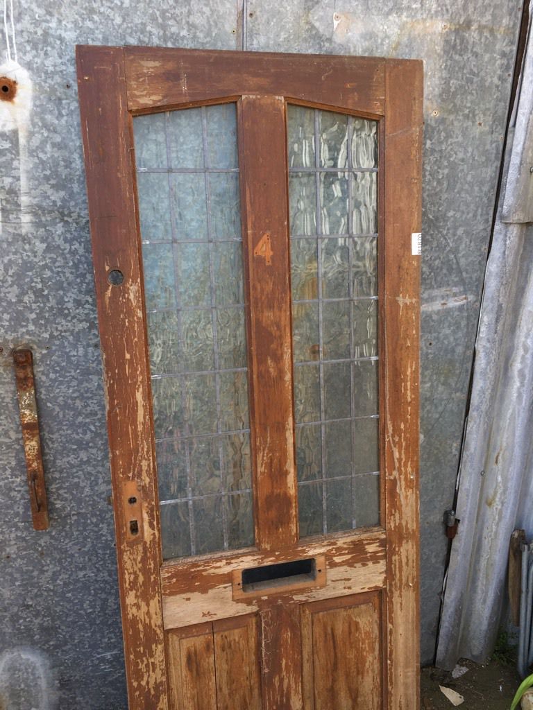 31 3/4"x78 3/4” Salvaged Modern Pine 4 Panel 2over2 Glazed External Door