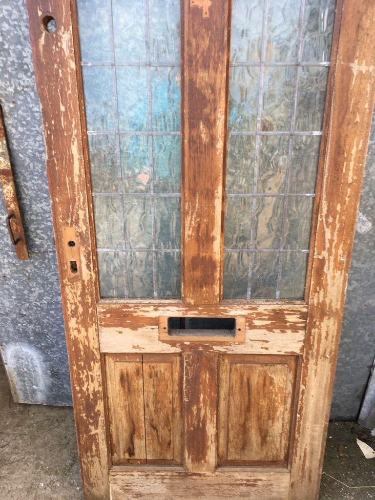 31 3/4"x78 3/4” Salvaged Modern Pine 4 Panel 2over2 Glazed External Door