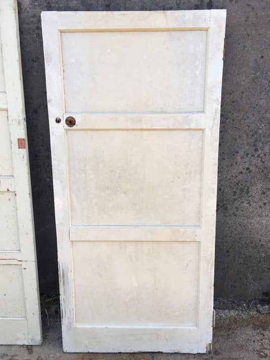 35 1/4”x75 1/2” 1950s 1960s Painted Pine Three Horizontal Panel Internal Door
