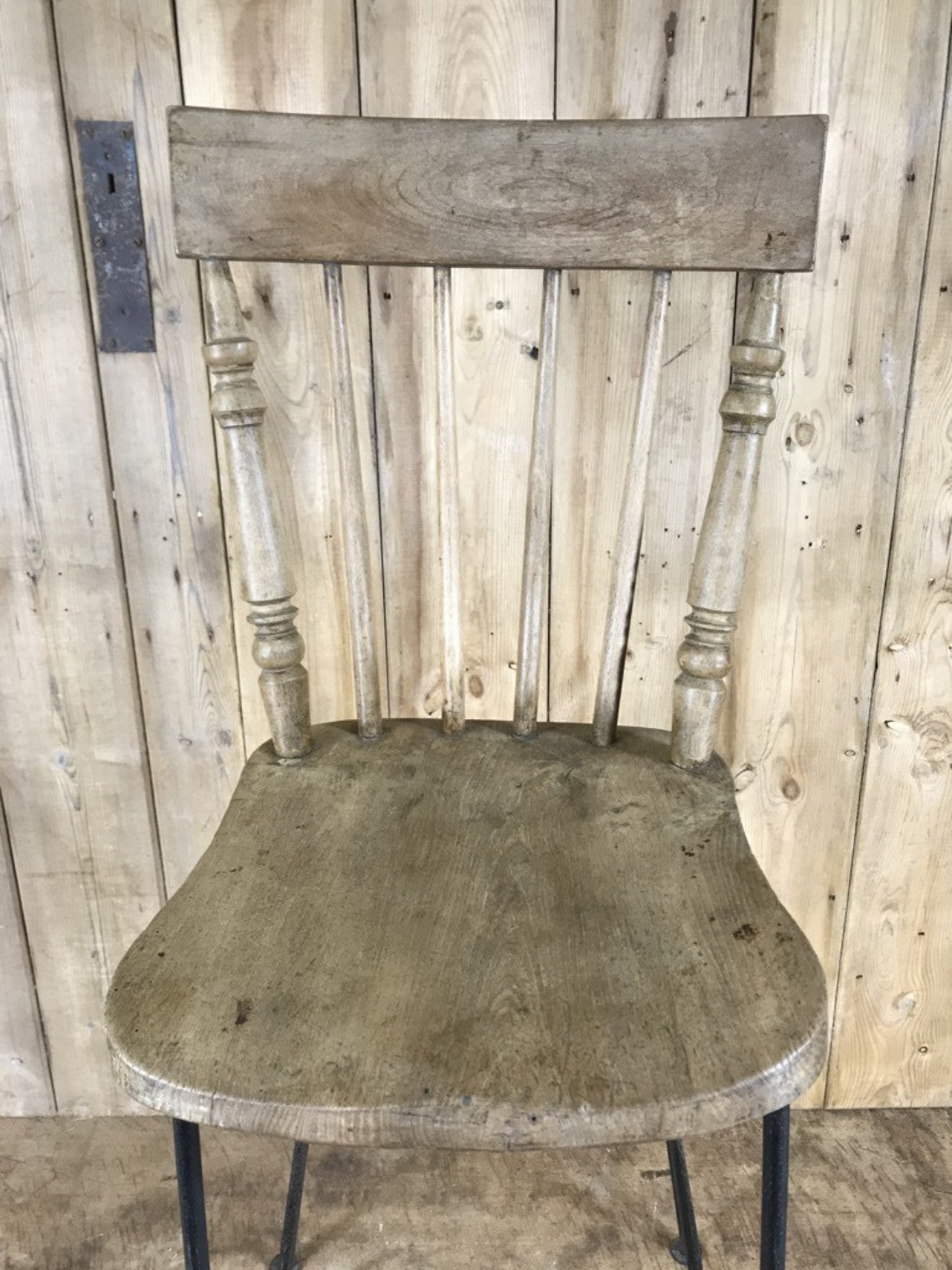 Old Converted Reclaimed Kitchen Dowel Back Stripped & Waxed Elm Chair To Stool