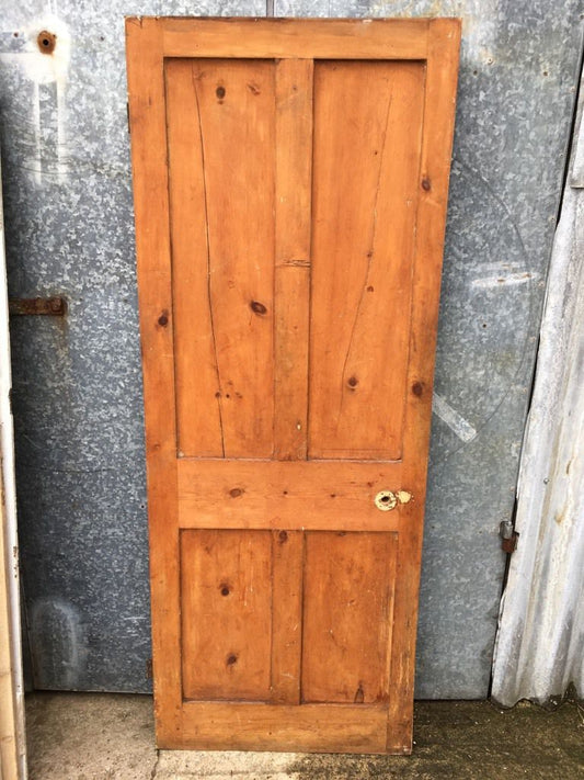 29 1/4x76 1/4” Reclaimed Victorian Varnished Pine 4 Panel 2 Over 2 Internal Door