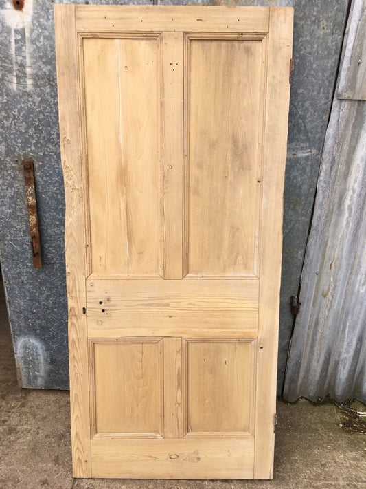 34 5/8"X75 7/8" Victorian Internal Stripped Pine Four Panel Door 2 over 2 Old