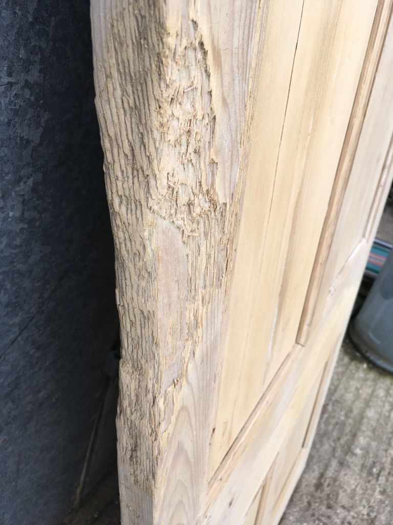 34 5/8"X75 7/8" Victorian Internal Stripped Pine Four Panel Door 2 over 2 Old