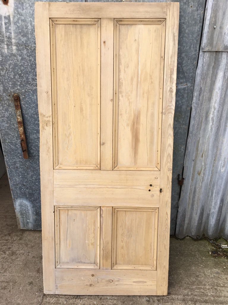 34 5/8"X75 7/8" Victorian Internal Stripped Pine Four Panel Door 2 over 2 Old