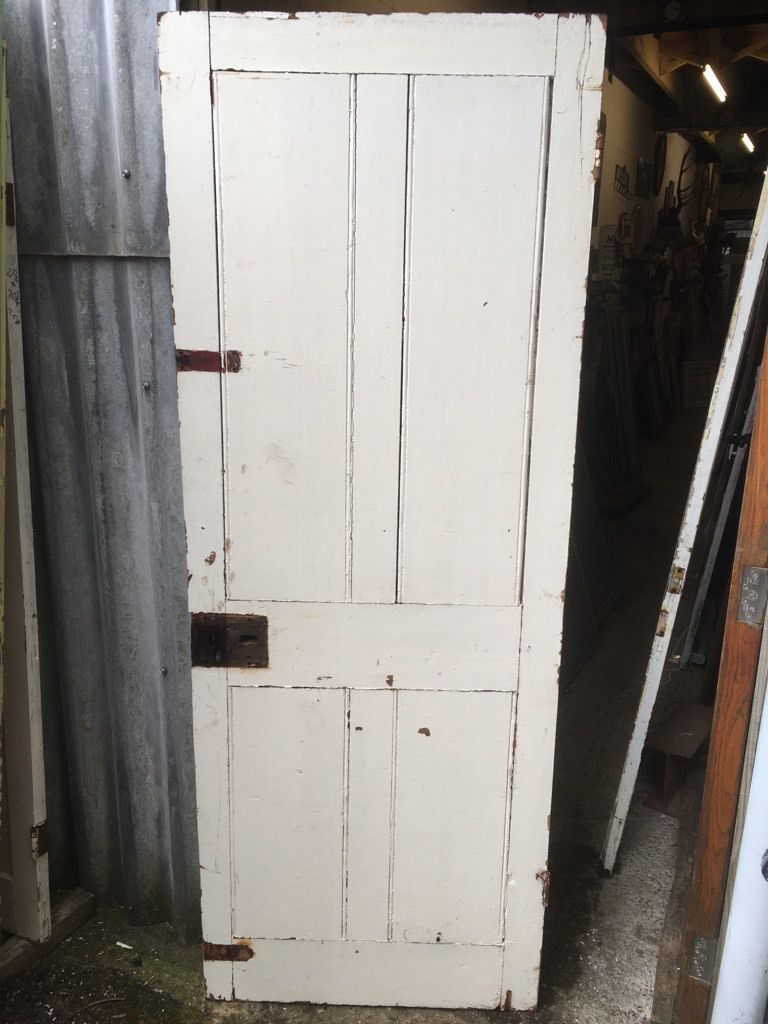 28 1/2”x77 1/4” Reclaimed Victorian Painted Pine 4 Panel 2 Over 2 Internal Door