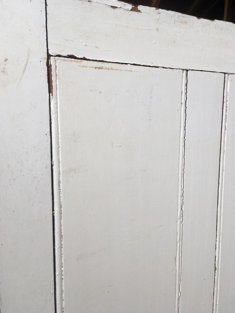 28 1/2”x77 1/4” Reclaimed Victorian Painted Pine 4 Panel 2 Over 2 Internal Door