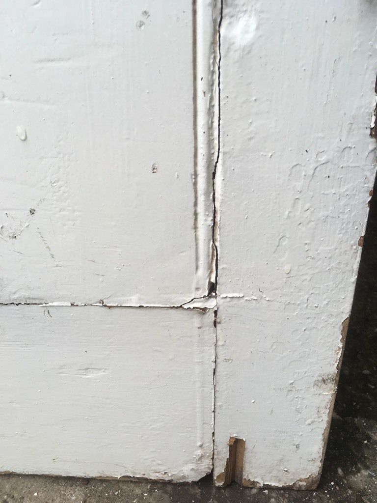 28 1/2”x77 1/4” Reclaimed Victorian Painted Pine 4 Panel 2 Over 2 Internal Door
