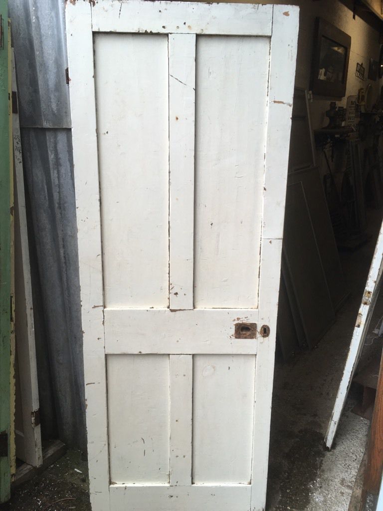 28 1/2”x77 1/4” Reclaimed Victorian Painted Pine 4 Panel 2 Over 2 Internal Door