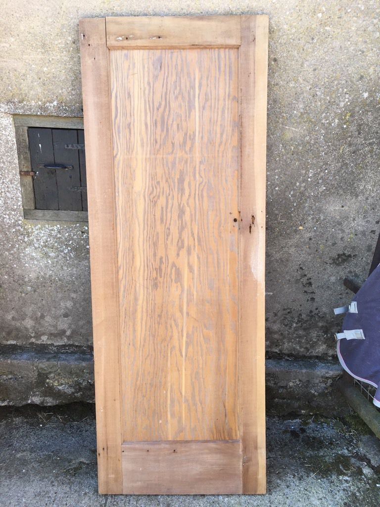 27 3/4”x75 3/4” Reclaimed 1930s Stripped Pitch Pine Single Panel Internal Door