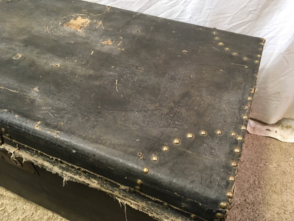 Reclaimed Old Pine & Oil Cloth Travelling Trunk 28" Long