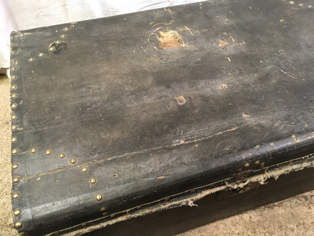 Reclaimed Old Pine & Oil Cloth Travelling Trunk 28" Long