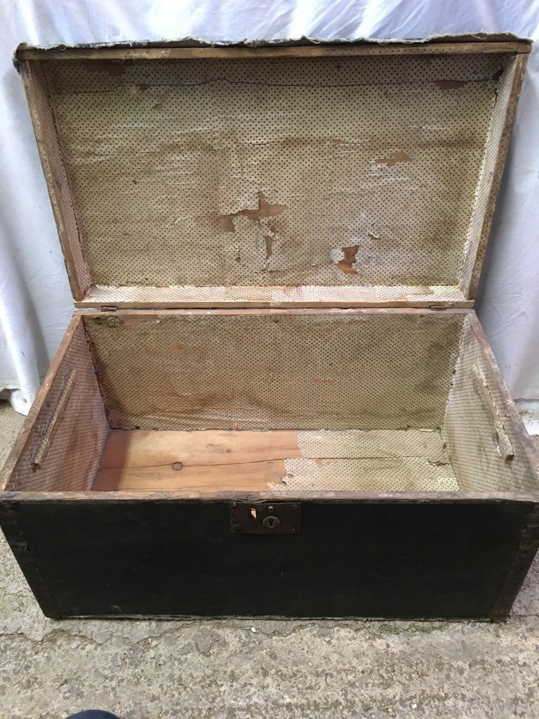 Reclaimed Old Pine & Oil Cloth Travelling Trunk 28" Long