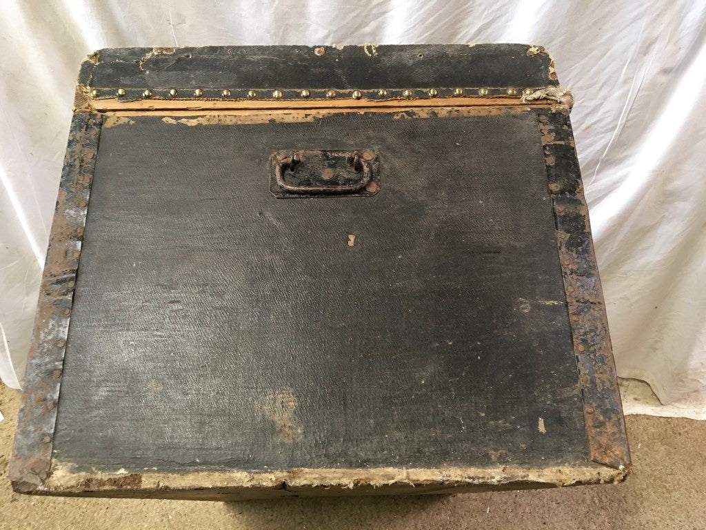 Reclaimed Old Pine & Oil Cloth Travelling Trunk 28" Long
