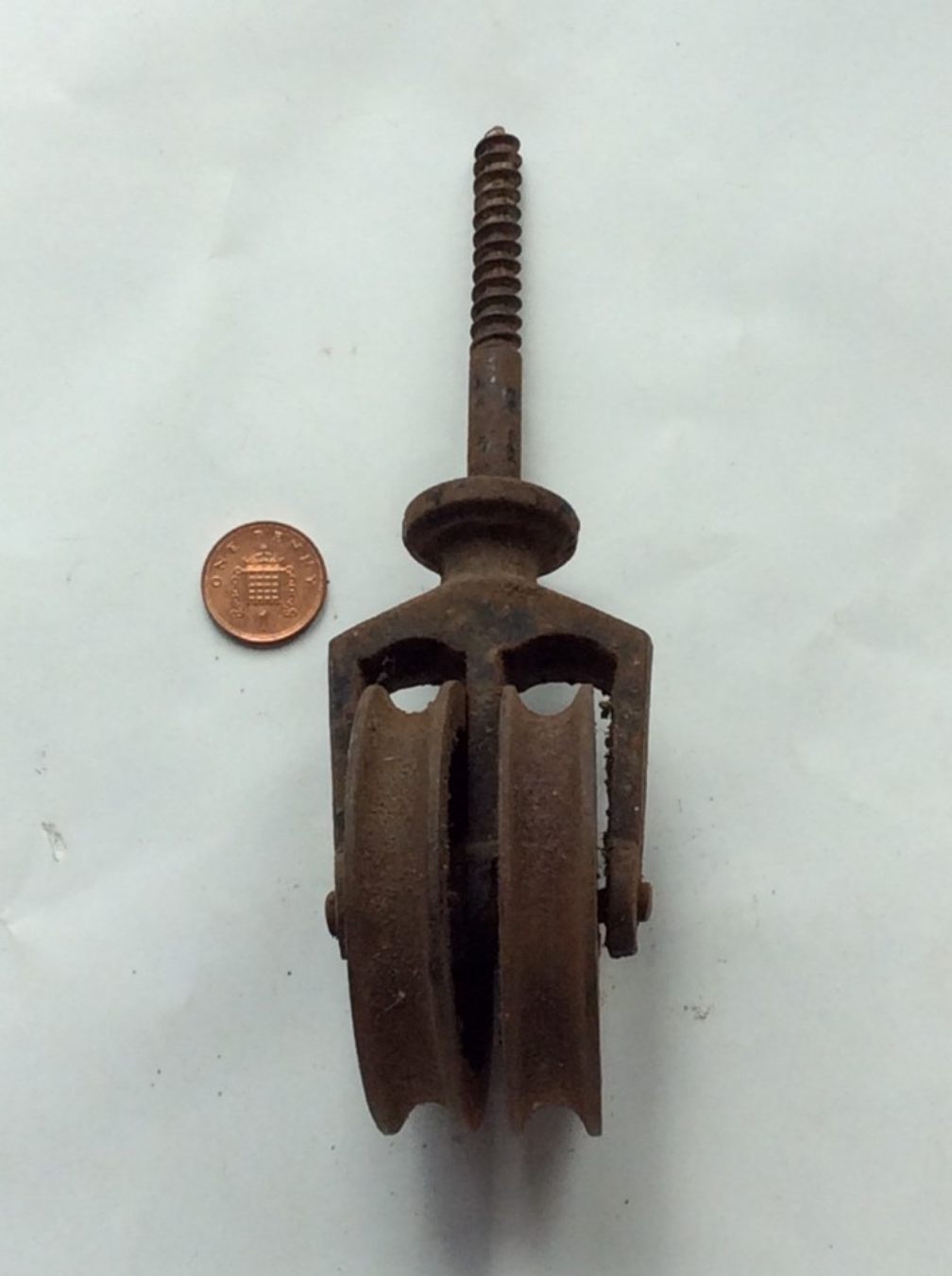 Reclaimed Old Cast Iron Screw In Double 2 ½” Wheel Pulley