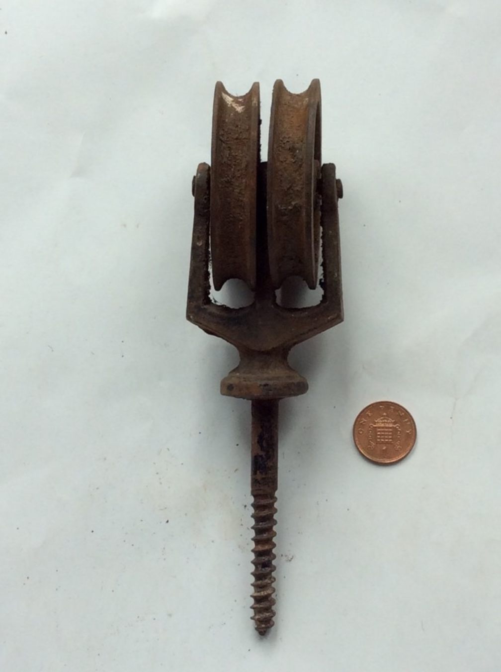 Reclaimed Old Cast Iron Screw In Double 2 ½” Wheel Pulley
