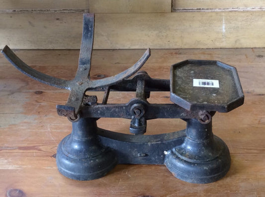 Salvaged 1930s Cast Iron Black Kitchen Scales 15" Wide