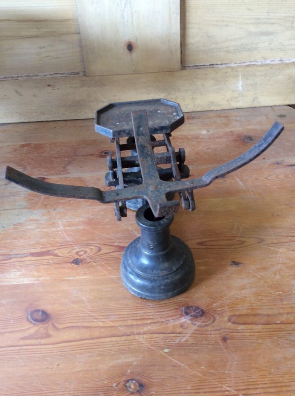 Salvaged 1930s Cast Iron Black Kitchen Scales 15" Wide