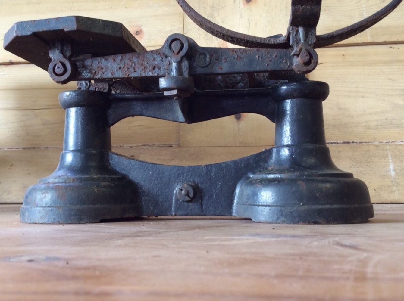 Salvaged 1930s Cast Iron Black Kitchen Scales 15" Wide