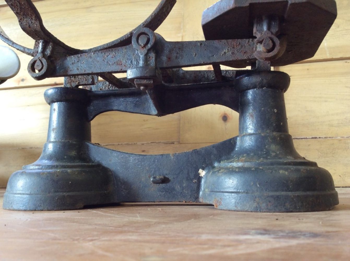 Salvaged 1930s Cast Iron Black Kitchen Scales 15" Wide