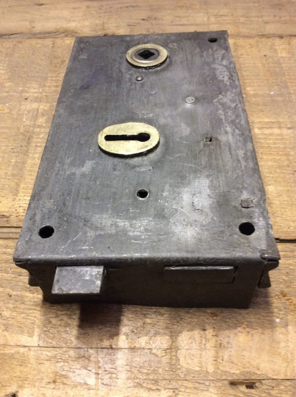 4¼”x7¼” Reclaimed Old Victorian Steel & Brass Rim Lock For Right Hand Door