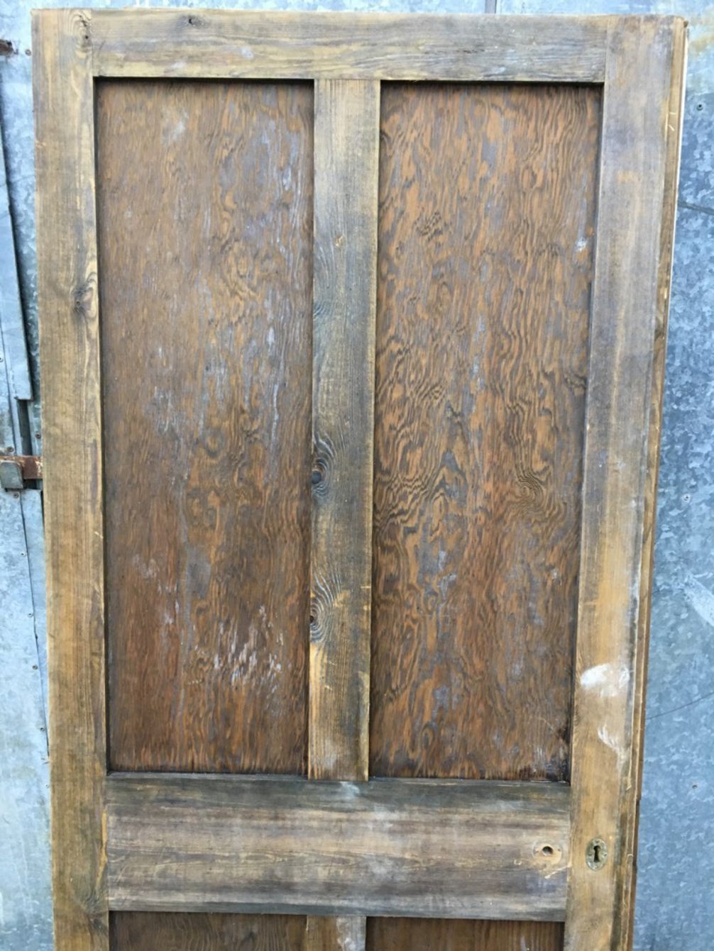 31 7/8”x77 1/2” Reclaimed 1930s Stripped Pine Four Panel 2 Over 2 Internal Door