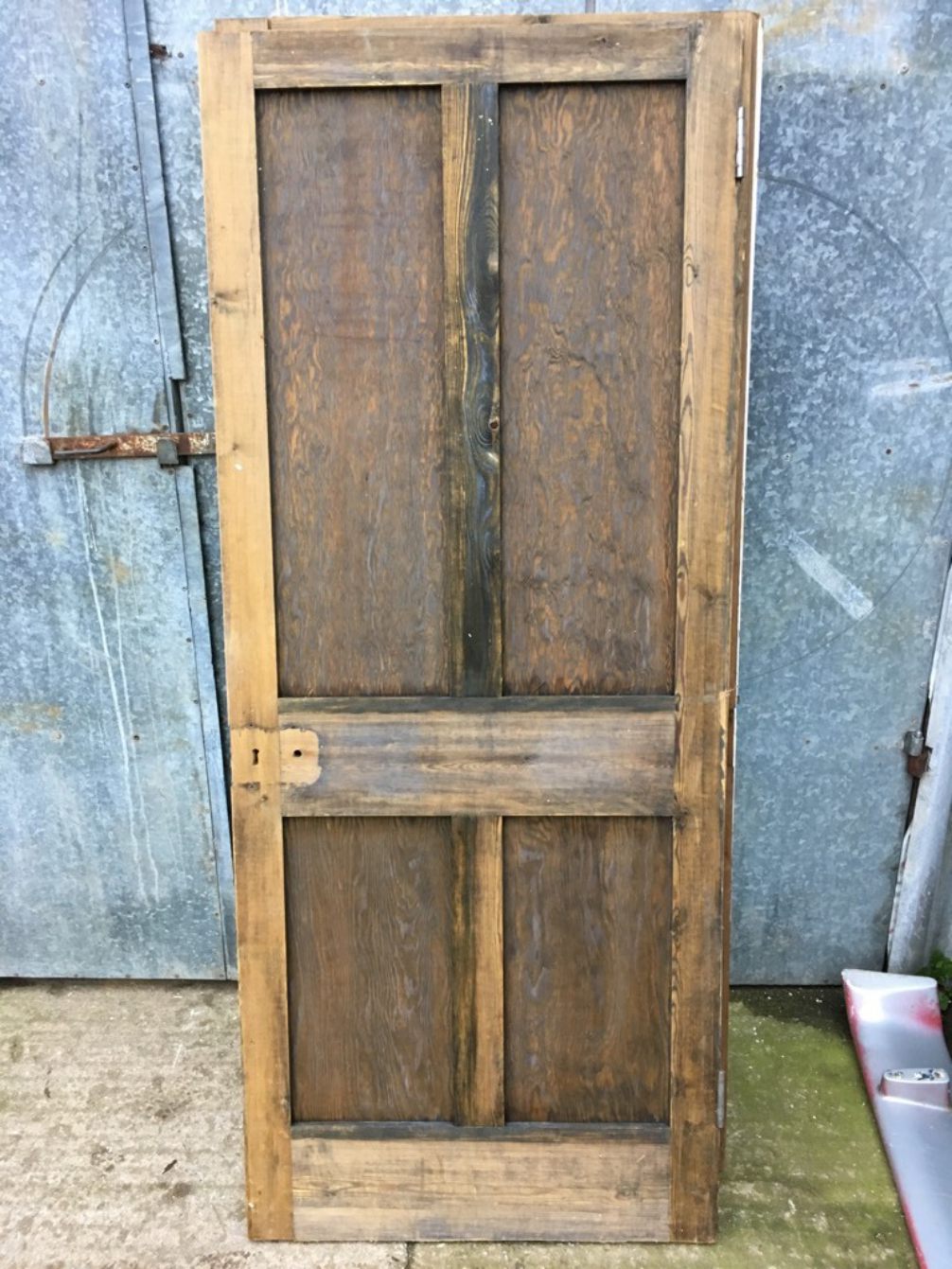 31 7/8”x77 1/2” Reclaimed 1930s Stripped Pine Four Panel 2 Over 2 Internal Door