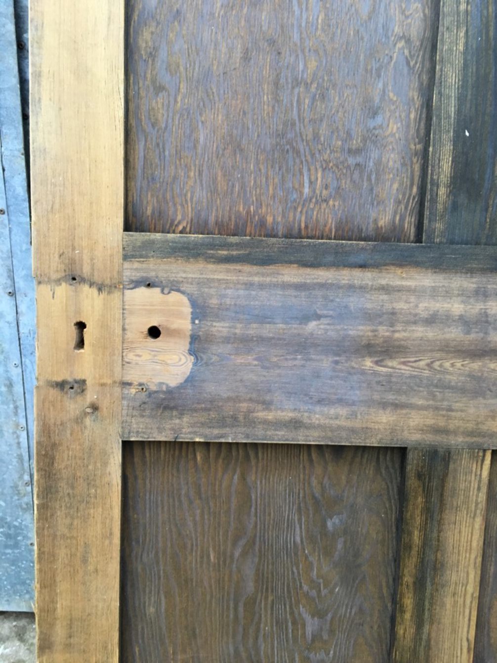 31 7/8”x77 1/2” Reclaimed 1930s Stripped Pine Four Panel 2 Over 2 Internal Door